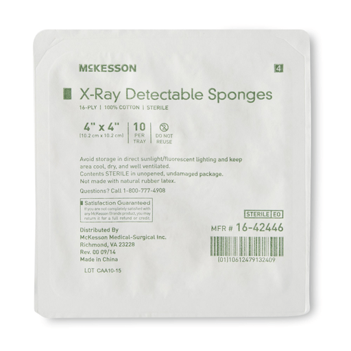 McKesson Sterile X-ray Detectable Gauze Sponge, 4 x 4 Inch, 16-Ply | Quantity - 1x TR