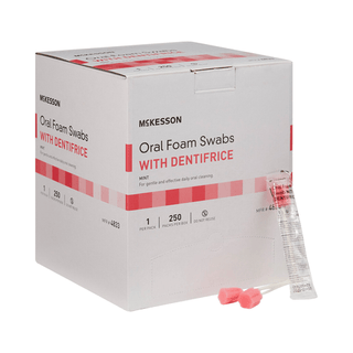 McKesson Oral Swabstick Foam Tip Dentifrice, 5 Inch, Mint, Pink | Quantity - 1x EA