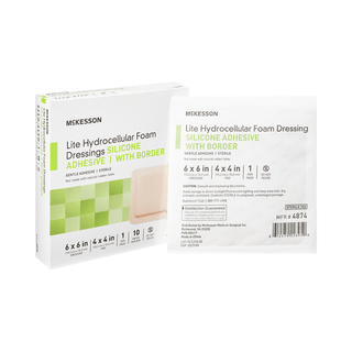 McKesson Lite Hydrocellular Foam Dressings w/ Border & Silicone Adhesive, 6 x 6" | Quantity - 1x BX