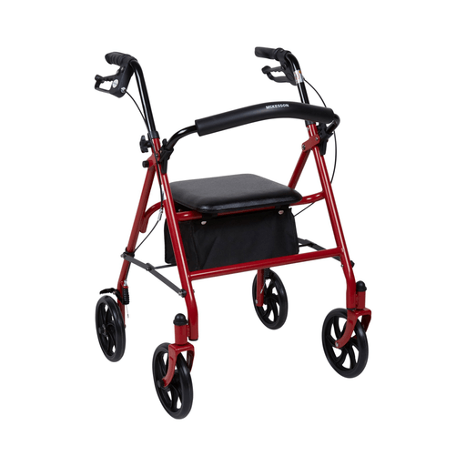 McKesson Folding Steel Four-Wheel Rollator, 12-Inch Seat Width, Red | Quantity - 1x EA