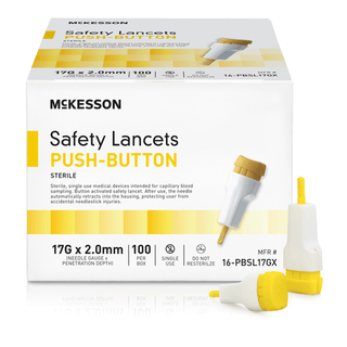 McKesson Push Button Safety Lancet, 17G x 2.0mm | Quantity - 1x BX