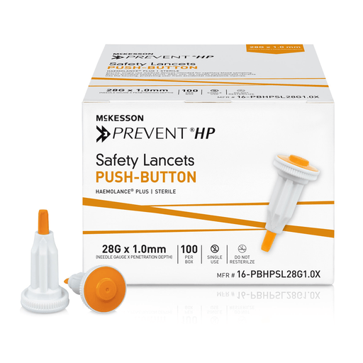 McKesson Prevent® HP Push Button Safety Lancet, 28 Gauge, 1.0 mm | Quantity - 1x CS