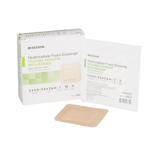 McKesson Silicone Adhesive with Border Silicone Foam Dressing, 4 x 4 Inch | Quantity - 1x BX