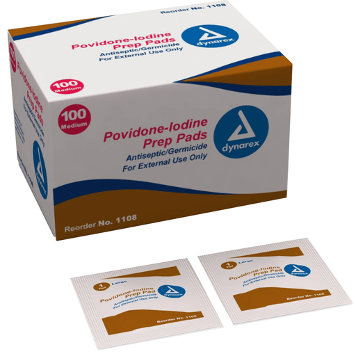 dynarex® Povidone-Iodine Prep Pad, Antiseptic, nonwoven | Quantity - 1x BX
