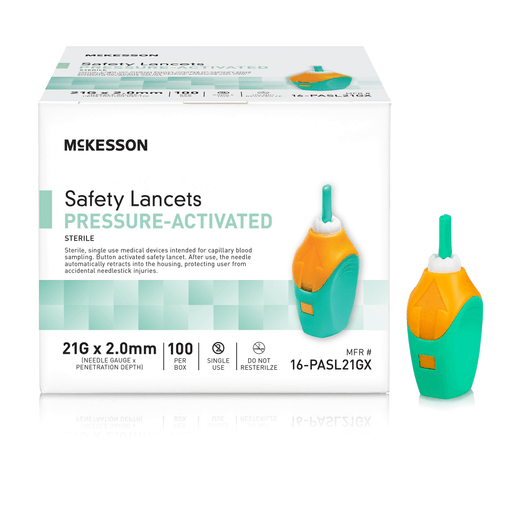 McKesson Pressure Activated Safety Lancets, 21 Gauge, Green | Quantity - 1x CS