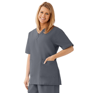 TOP SCRUB LADIES V-NECK 2PKT CHARCOAL 2X | Quantity - 1x 1 Each / Each
