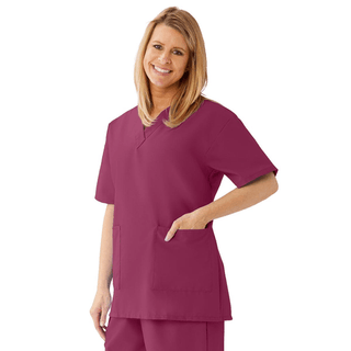 TOP SCRUB LADIES V-NECK 2PKT RASPBRY XL | Quantity - 1x 1 Each / Each