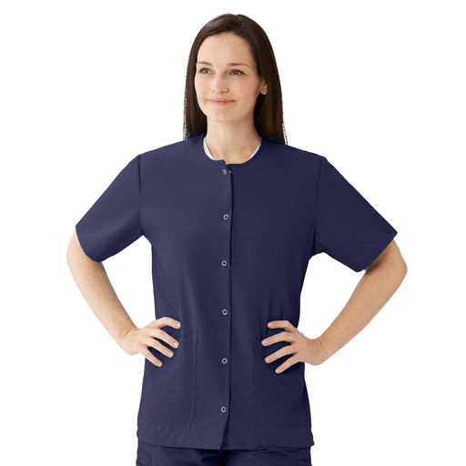 TOP SCRUB JEWEL-NECK 2PKT NAVY LG