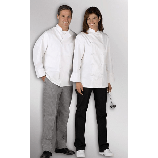 COAT CHEF UNISEX L/S PLAST BTTN WHI