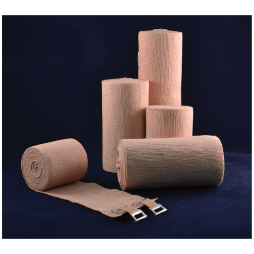 AMBRA LE ROY MIDLASTIC ELASTIC BANDAGE - Premium Elastic Bandage, 6" x 5 yds (Stretched) with Double Clip Closure, Tan, Latex Free (LF), 10/bx, 5 bx/cs | Quantity - 1x CS