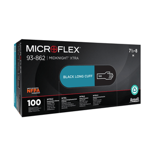 ANSELL MICROFLEX MIDKNIGHT POWDER-FREE NITRILE EXAM GLOVES - XTRA Laboratory Gloves, PF Nitrile, Textured, Black, Medium, 100/bx, 10 bx/cs (US Only) | Quantity - 1x CS