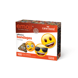 ASO CAREBAND DECORATED BANDAGES - Emoji Adhesive Bandages, 3/4" x 3" Strips, 100/bx, 12bx/cs | Quantity - 1x CS