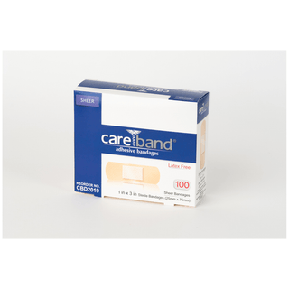 ASO CAREBAND SHEER ADHESIVE STRIP BANDAGESSheer Strips, 1" x 3", Latex Free (LF), 100/bx, 12 bx/cs  | Quantity - 1x CS