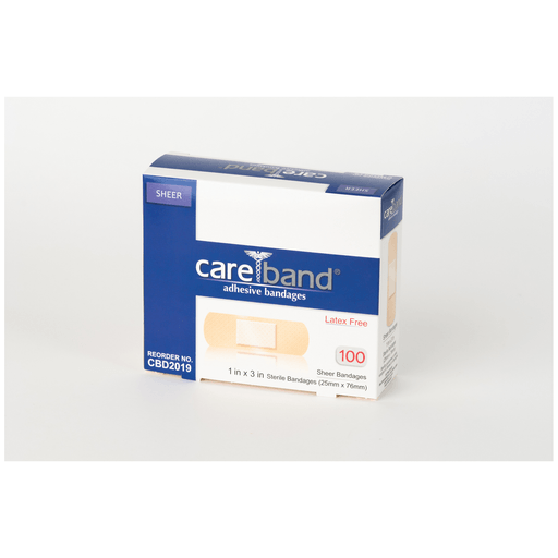 ASO CAREBAND SHEER ADHESIVE STRIP BANDAGESSheer Strips, 1" x 3", Latex Free (LF), 100/bx, 12 bx/cs  | Quantity - 1x CS