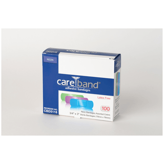 ASO CAREBAND PLASTIC ADHESIVE STRIP BANDAGES - Plastic Adhesive Strips, " x 3", Neon, Latex Free (LF), 100/bx, 12 bx/cs | Quantity - 1x CS