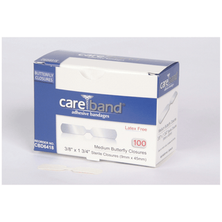 ASO CAREBAND BUTTERFLY CLOSURE BANDAGES - Butterfly Closures, Medium 1 3/8" x 1/3", Latex Free (LF), 100/bx, 12 bx/cs | Quantity - 1x CS