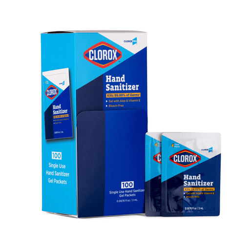 BRAND BUZZ CLOROX HAND SANITIZERHand Sanitizer Packet, Gel, Single Use, 2 ml, 100/bx, 12 bx/cs (Item is considered HAZMAT and cannot ship via Air or to AK, GU, HI, MP, PR, VI) | Quantity - 1x CS