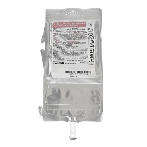 B BRAUN DUPLEX DRUG DELIVERY SYSTEM - 1g CefTRIaxONE For Injection & Dextrose Injection, 50mL (Rx) (Item is Non-Returnable), 24/cs (Continental US+HI Only, Excluding IN and ND) | Quantity - 1x CS