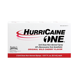 BEUTLICH HURRICAINE ONE UNIT DOSE NON-AEROSOL SPRAY - HurriCaine ONE, Unit Dose Non-Aerosol Spray, Original Wild Cherry, 0.5mL, 2/bx (US Only) | Quantity - 1x BX