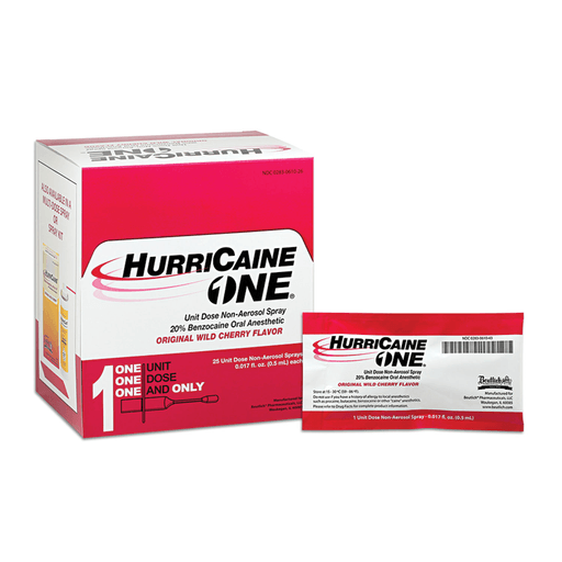 BEUTLICH HURRICAINE ONE UNIT DOSE NON-AEROSOL SPRAY - HurriCaine ONE, Unit Dose Non-Aerosol Spray, Original Wild Cherry, 0.5mL, 25/bx  | Quantity - 1x BX