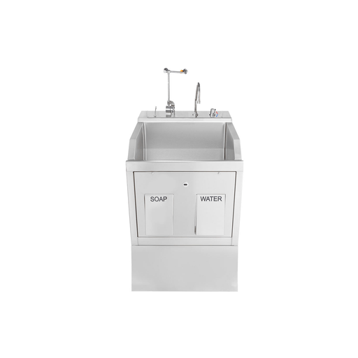 BLICKMAN SCRUB SINKSLodi Scrub Sink, (1) Place, Pedestal Mounted, Knee Action Control, Soap Dispenser, Infrared Water Control, Eyewash, Digital Timer | Quantity - 1x EA