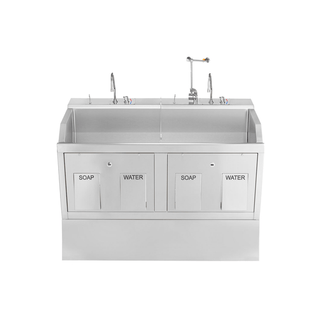 BLICKMAN SCRUB SINKSLodi Scrub Sink, (2) Place, Pedestal Mounted, Knee Action Control, Infrared Water Control, Eyewash, Digital Timer | Quantity - 1x EA