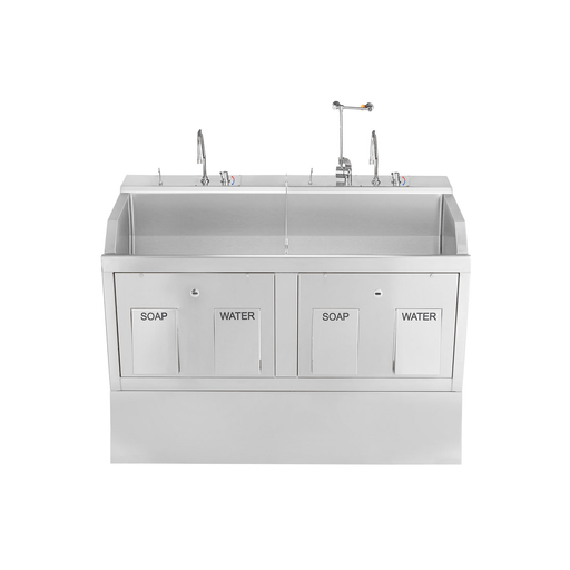 BLICKMAN SCRUB SINKSLodi Scrub Sink, (2) Place, Pedestal Mounted, Knee Action Control, Infrared Water Control, Eyewash, Digital Timer | Quantity - 1x EA