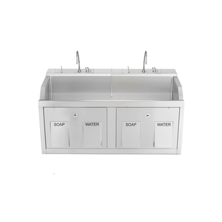 BLICKMAN SCRUB SINKSLodi Scrub Sink, (2) Place, Wall Mounted, Knee Action Control, Soap Dispenser, Infrared Water Control | Quantity - 1x EA