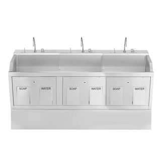 BLICKMAN SCRUB SINKSLodi Scrub Sink, (3) Place, Pedestal Mounted, Knee Action Control, Soap Dispenser, Infrared Water Control | Quantity - 1x EA