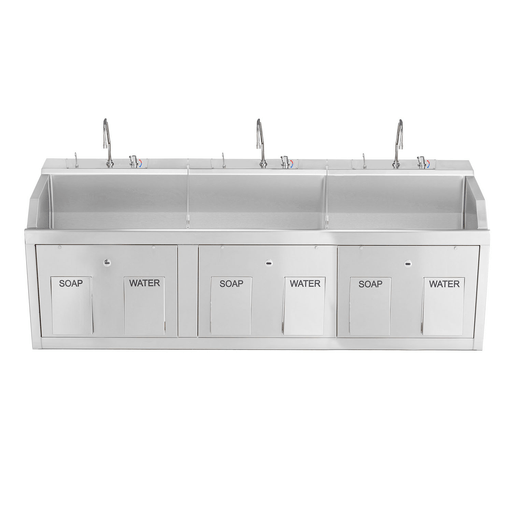 BLICKMAN SCRUB SINKSLodi Scrub Sink, (3) Place, Wall Mounted, Knee Action Control, Soap Dispenser, Infrared Water Control | Quantity - 1x EA