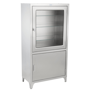 BLICKMAN STAINLESS STEEL CABINETS - Kay Cabinet 30"W x 58"H x 16"D, (1) Glass Upper Door, (1) Solid Lower Door, (2) Stainless Steel Shelves (DROP SHIP ONLY) | Quantity - 1x EA