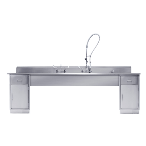 BLICKMAN DECONTAMINATION STATIONS - Decontamination Station 116"W x 26 1/2""D, (8") Backsplash, (3) 25"W x 18"H X 10"D Bowls, (1) Waste Lever Drain w/ Overflow, Marine Edge, Bowls Etched w/Gallon & Liter Measures (DROP SHIP ONLY) | Quantity - 1x EA