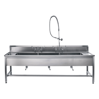 BLICKMAN DECONTAMINATION STATIONSDecontamination Station 116"W x 26 1/2"D, (8") Backsplash, (3) 25"W x 18"H x 10"D Bowls, Stainless Steel SQ Tube Base, Adjustable Flanged Fet w/Marine Edge, Bowls Etched w/Gallon & Liter Measures | Quantity - 1x EA