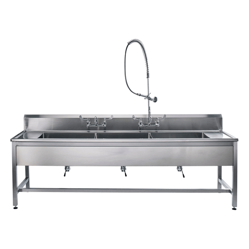 BLICKMAN DECONTAMINATION STATIONSDecontamination Station 116"W x 26 1/2"D, (8") Backsplash, (3) 25"W x 18"H x 10"D Bowls, Stainless Steel SQ Tube Base, Adjustable Flanged Fet w/Marine Edge, Bowls Etched w/Gallon & Liter Measures | Quantity - 1x EA