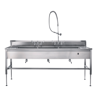 BLICKMAN DECONTAMINATION STATIONS - Decontamination Station 116"W x 26 1/2"D, Hydraulic Lift, (8") Backsplash, (3) 25"W x 18"H x 10"D Bowls, (3) Waste Lever Drains, Bowls Etched w/Gallon & Liter Measures (DROP SHIP ONLY) | Quantity - 1x EA