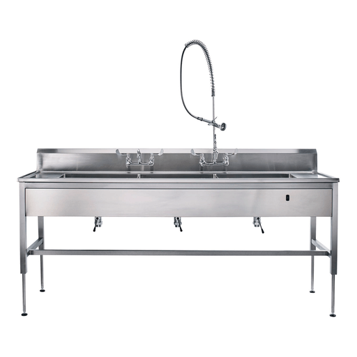 BLICKMAN DECONTAMINATION STATIONSDecontamination Station 116"W x 26 1/2"D, Hydraulic Lift, (8") Backsplash, (3) 25"W x 18"H x 10"D Bowls, (3) Waste Lever Drains, Bowls Etched w/Gallon & Liter Measures | Quantity - 1x EA