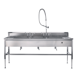 BLICKMAN DECONTAMINATION STATIONS - Decontamination Station 116"W x 26 1/2"D, Hydraulic Lift, (8") Backsplash, (3) 25"W x 18"H x 10"D Bowls, (3) Waste Lever Drains, Bowls Etched w/Gallon & Liter Measures (DROP SHIP ONLY) | Quantity - 1x EA