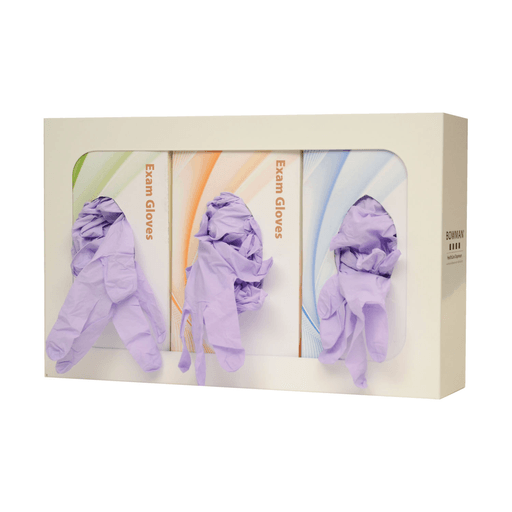 MARKETLAB BOWMAN TRIPLE GLOVE DISPENSERS - Glove Box Dispenser, Triple, Holds Three Boxes of Gloves, Two-Way Keyholes For Vertical or Horizontal Wall Mounting, White Powder Coated Steel, 15 13/16"W x 10"H x 3 13/16"D (Made in USA) | Quantity - 1x EA