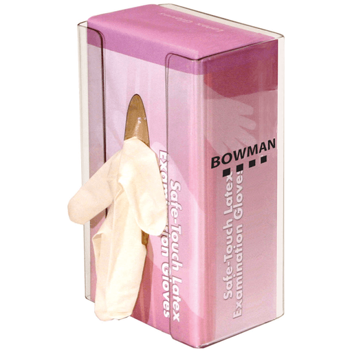 MARKETLAB BOWMAN GLOVE BOX DISPENSERSGlove Box Dispenser, Single with Flexible Spring, Holds One Box of Gloves, Two-Way Keyholes For Vertical or Horizontal Wall Mounting, Clear PETG Plastic, 5 11/16"W x 9 7/8"H x 3 15/16"D (Made in USA) | Quantity - 1x EA