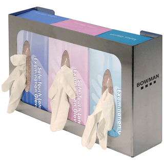 MARKETLAB BOWMAN TRIPLE GLOVE DISPENSERS - Glove Box Dispenser, Triple with Dividers, Holds Three Boxes of Gloves, Two-Way Keyholes For Vertical or Horizontal Wall Mounting, Stainless Steel, 15 7/8"W x 10"H x 3 13/16"D (Made in USA) | Quantity - 1x EA