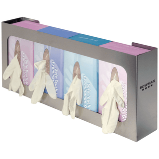 MARKETLAB BOWMAN GLOVE BOX DISPENSERS - Glove Box Dispenser, Quad, Holds Four Boxes of Gloves, Three-Way Keyholes For Vertical or Horizontal Wall Mounting, Stainless Steel, 22 5/16"W x 10"H x 3 13/16"D (Made in USA) | Quantity - 1x EA