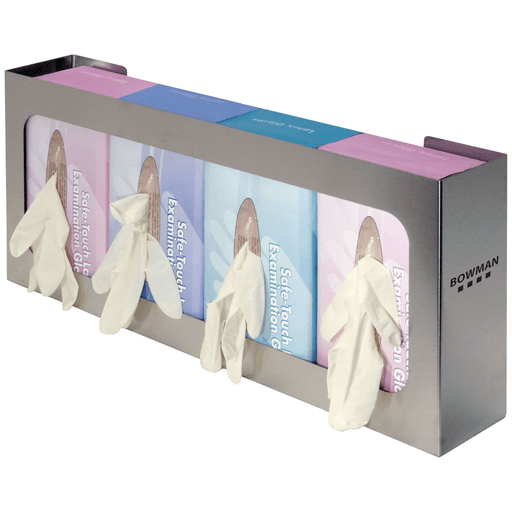 MARKETLAB BOWMAN GLOVE BOX DISPENSERS - Glove Box Dispenser, Quad, Holds Four Boxes of Gloves, Three-Way Keyholes For Vertical or Horizontal Wall Mounting, Stainless Steel, 22 5/16"W x 10"H x 3 13/16"D (Made in USA) | Quantity - 1x EA