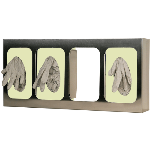 MARKETLAB BOWMAN GLOVE BOX DISPENSERS - Glove Box Dispenser, Quad with Dividers, Holds Four Boxes of Gloves, Two-Way Keyholes For Vertical or Horizontal Wall Mounting, Stainless Steel, 21 3/16"W x 10"H x 3 13/16"D (Made in USA) | Quantity - 1x EA