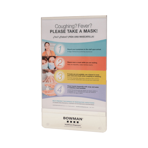 MARKETLAB BOWMAN ACCESSORIESSign Holder, Vertical, Holds 8"W x 11"H Signage, Hardware Included for Mounting on Respiratory Hygiene Stations, Clear PETG Plastics (Made in USA) | Quantity - 1x EA