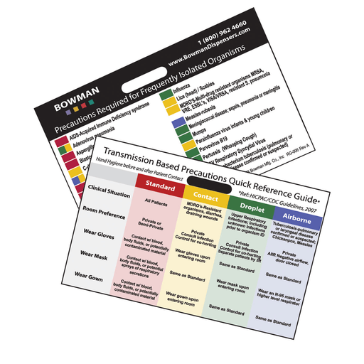 MARKETLAB BOWMAN ACCESSORIES - Transmission Based Precautions Quick Reference Card, Horizontal, Attaches to Name Tag Holder, 3 3/8"W x 2"H x 1/16"D, 25/pk (pk=ea) (Made in USA) | Quantity - 1x EA