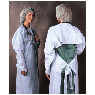 BUSSE STAFF PROTECTION GOWNSEmbossed Polyethylene Gown, Thumbhook Stirrups, Individually Wrapped, Meets AAMI Level 3, Blue, 15/bg, 5 bg/cs | Quantity - 1x CS