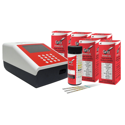 CLARITY DIAGNOSTICS URINALYSIS - Clarity Urine Analyzer PROMO, 4 Bottles of 10SG and 1 Bottle of Microalbumin.Creatinine Strips, 120C Analyzer, CLIA Waived (Not Available For Sale into Canada) (DROP SHIP ONLY) | Quantity - 1x EA