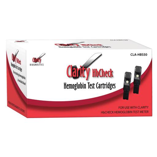 CLARITY DIAGNOSTICS HEMOGLOBIN - Clarity HbCheck Hemoglobin Strips, CLIA Waived, 50/bx (Packaged 10 strips/vial - 5 Vials/bx), 60 Pipettes and (1) Code Chip | Quantity - 1x BX