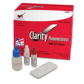 CLARITY DIAGNOSTICS INFECTIOUS DISEASE - Clarity Mononucleosis Cassettes, CLIA Waived, Whole Blood Only, Includes: Mono Test Cassettes, Developer Solution, Sample Transfer Tubes, Positive Control, Negative Control, Package insert, 15/bx | Quantity - 1x BX