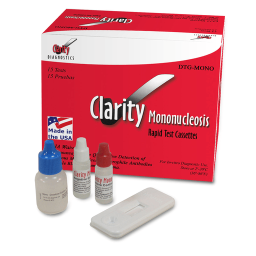 CLARITY DIAGNOSTICS INFECTIOUS DISEASE - Clarity Mononucleosis Cassettes, CLIA Waived, Whole Blood Only, Includes: Mono Test Cassettes, Developer Solution, Sample Transfer Tubes, Positive Control, Negative Control, Package insert, 15/bx | Quantity - 1x BX